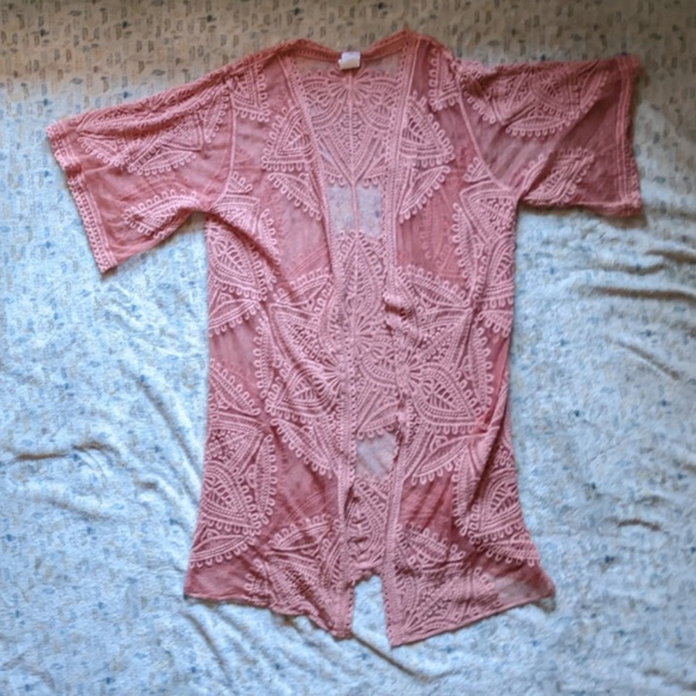Pink Lace Kimono Cardigan